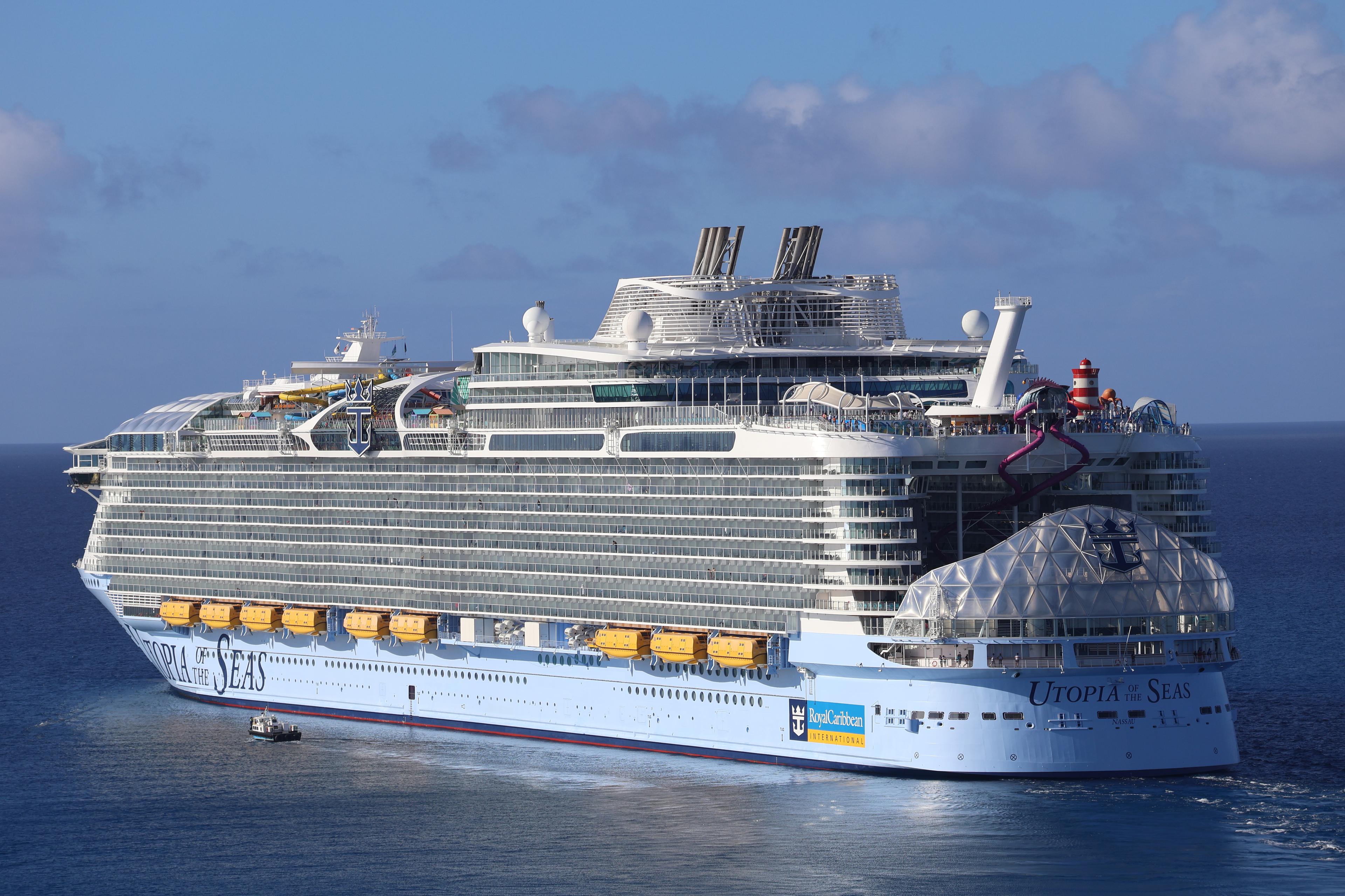 Utopia of the Seas viewed from the side at sea