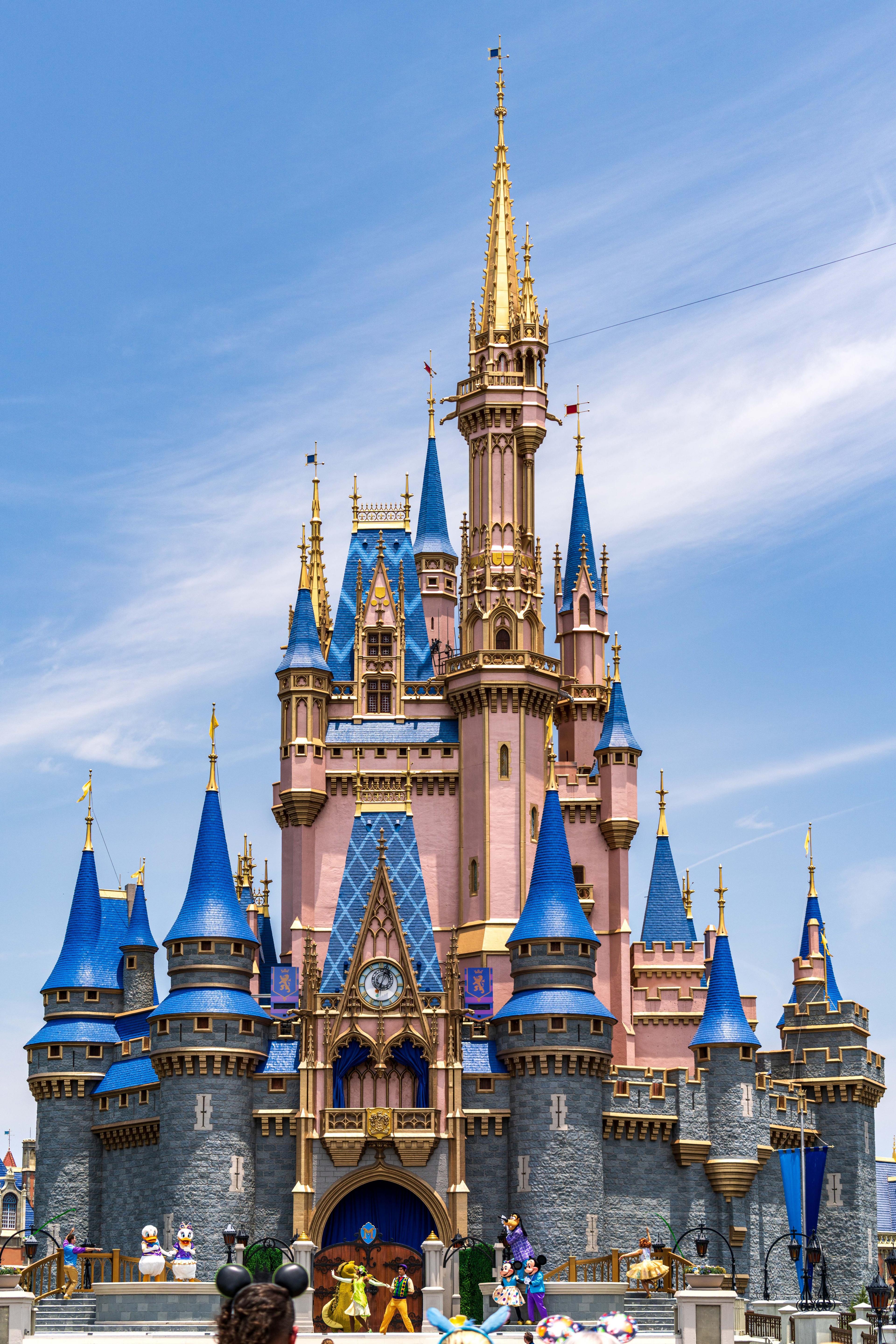 Cinderella Castle beneath a blue sky